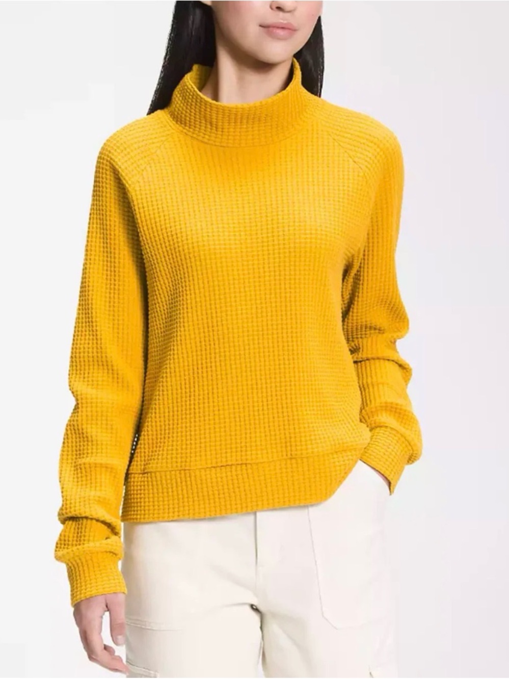 The North Face Chabot Mustard Women's L Waffle Knit Long Sleeve Pullover Top